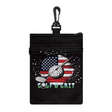Imagem de Rchsomd Bolsa de bola de golfe com estampa de bandeira americana 4 de julho, bolsa com zíper, bolsa de acessórios de golfe patriótica para homens e mulheres com bolso com zíper para camiseta de golfe
