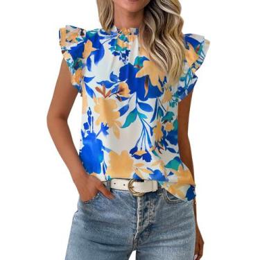 Imagem de Blusa feminina PRETTYGARDEN com babados e manga curta em chiffon
