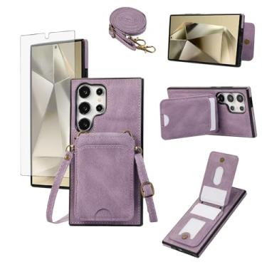 Imagem de Asuwish Capa de telefone para Samsung Galaxy S24 Ultra 5G Capa carteira com protetor de tela de vidro temperado e alça de pulso transversal de couro flip porta-cartões celular S24Ultra 24S S 24