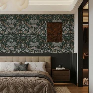 Imagem de ESSMOKO Papel de parede de hotel quarto fundo adesivo decorativo de parede retro espesso PVC autoadesivo impermeável papel de parede cinza verde 44 * 500 cm