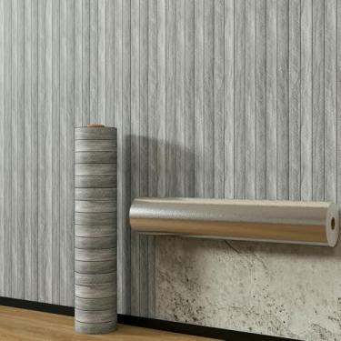 Imagem de Papel de parede 3D ranhurado grade de madeira papel de parede autoadesivo à prova d'água e à prova de umidade para sala de estar banheiro e cozinha renovação de parede cinza escuro grão de madeira 40