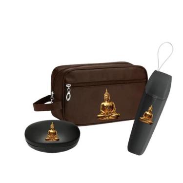Imagem de Kit Necessaire Bolsa Executiva Buda Com Estojo e Saboneteira - Marrom 