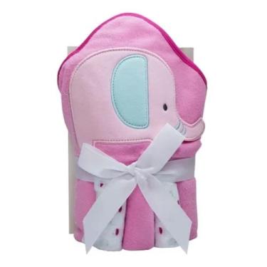 Imagem de Kit Toalha Bordada com Capuz e Toalha de Boca Elefante Rosa Camesa