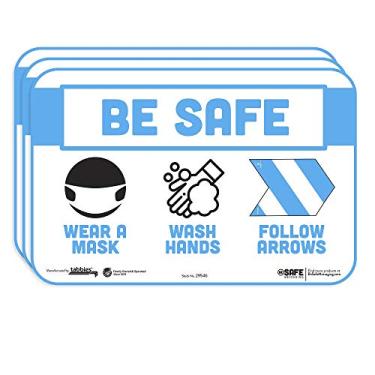 Imagem de tabbies Mensagens BeSafe "Seja seguro, use uma máscara, lave suas mãos, siga as flechas", pacote com 3 placas de segurança educacional reposicionáveis, perfeitas para a maioria das superfícies, 29546