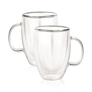 Imagem de Furmaware Canecas De Vidro Isoladas, Copos De Parede Dupla Com Alça Para Café, Expresso, Café Com Leite, Lungo, Chá, Dose Dupla. Vidros Resistentes A Quente/Frio, Sem Tarefas Contemporâneas