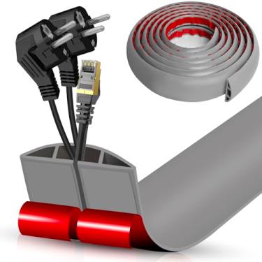 Imagem de Escondedor de cabo autoadesivo com cavidade de 2 x 0,9 cm, gerenciamento de cabos de perfil baixo de 3 m, protetor de faixa de extensão para fios, evita viagens de cabos para escritórios, academias e