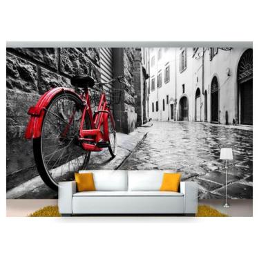 Imagem de Papel De Parede Cidade Bicicleta Vermelha 3D 6M² Ncd187 - Você Decora
