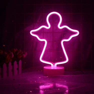 Imagem de AQY Placa de neon, luz noturna de néon LED, operada por USB, sinais de néon para decoração de festa de casamento no quarto (anjo rosa)