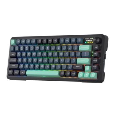 Imagem de Redragon Teclado para jogos K724 PRO sem fio com tela hype e botão, teclado mecânico de 81 teclas, visor de informações TFT de fácil controle de 3,5 cm, amortecimento de ruído de 5 camadas