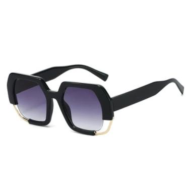 Imagem de Óculos de sol retrô com estampa de leopardo, gradiente, oval, masculino e feminino, armação vazada, anti-uv (preto e cinza)