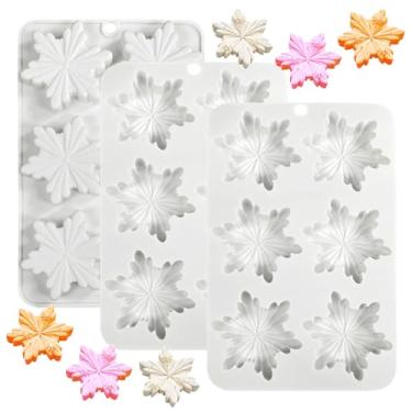 Imagem de mdgfge 3 moldes de silicone floco de neve, moldes de sabão de chocolate de Natal, 6 cavidades, floco de neve, 3D, formas de cubo de gelo para Natal, casa, faça você mesmo, confeitaria, velas