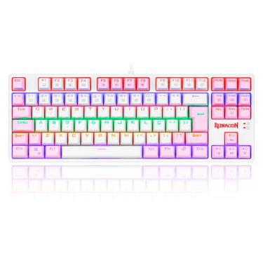 Imagem de Teclado Mecânico Gamer Redragon Daksa Lollipop - ABNT2 - RGB - Switch Blue - Branco Rosa - K576WP-R