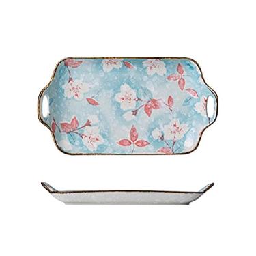 Imagem de SUNESA Prato de Serviço Cerâmica Prato de Jantar Estilo Japonês Salada Sushi Bife Prato de Servir Prato de Molho de Flores Azuis Pratos de Louça (Cor: D)