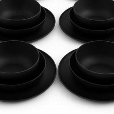 Imagem de Jogo Pratos Aparelho De Jantar em Polipropileno Durável (4 kit - 12 peças Preto)