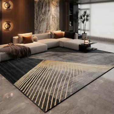 Imagem de Tapete decorativo listrado preto dourado retrô para sala de estar, tapete para quarto, lavável e fácil de cuidar (300x400 cm/YHT083-2-A)