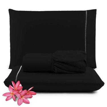 Imagem de Jogo Cama Lençol Unique Queen 400 Fios Ponto Palito 3 Peças - Preto