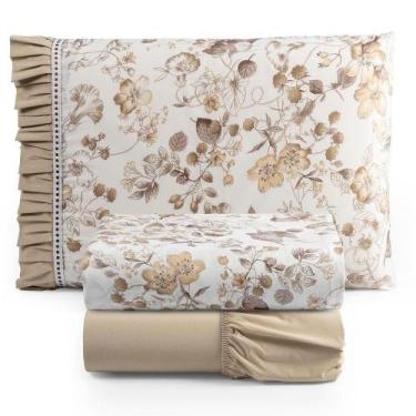 Imagem de Jogo Cama Lençol Fiore Solteiro Estampado 180 Fios 100% Algodão Com Ba