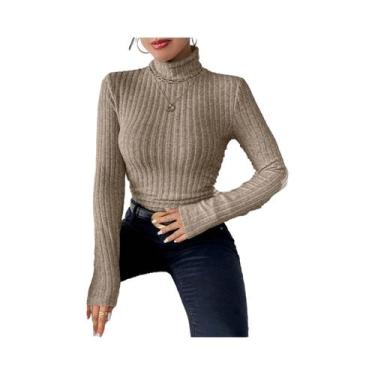 Imagem de Suéter Feminino De Tricô Gola Alta Manga Longa Elegante Slim Fit Casua