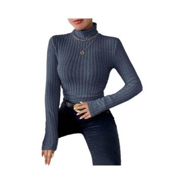Imagem de Suéter Feminino De Tricô Gola Alta Manga Longa Elegante Slim Fit Casua