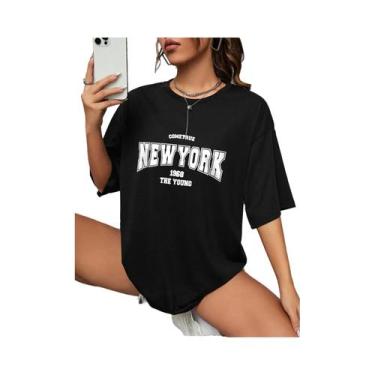 Imagem de Camiseta Casual Oversize Para Mulheres, Estilo 1968 Nova York, Top Cri