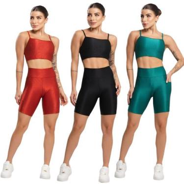 Imagem de KIT 3 Conjunto Fitness Top e Bermuda Com Bolso Bella Fiore Academia Tr