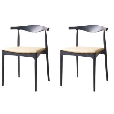 Imagem de Kit 2 Cadeiras Cora Rivatti em Polipropileno Preto e Assento Estofado 