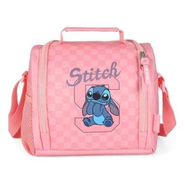 Imagem de Lancheira Stitch Quadriculada Escolar Luxcel Rosa