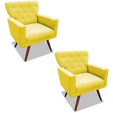Imagem de Kit 02 Poltronas Decorativa Julieta Pés Madeira Suede Amarelo