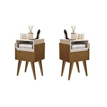 Imagem de Kit 2 Mesas de Cabeceira Evora Pés Palito Nature/Off white - JM Casa dos Moveis