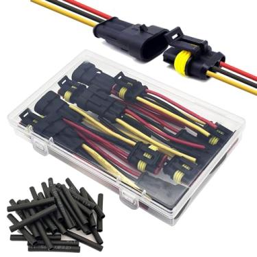 Imagem de Twippo 6 kits 16 AWG 3 pinos conectores de fio à prova d'água 3 pinos conectores elétricos automotivos desconexão rápida 3 conectores de fios com fio calibre 16 e kit de tubulação termorretrátil