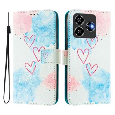 Imagem de Capa carteira para ZTE Axon 60 Lite, 3 compartimentos para cartão, 1 compartimento para dinheiro, capa flip de couro PU com padrão fofo, capa com fivela magnética à prova de choque, compatível com sem