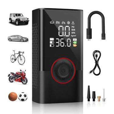 Imagem de Compressor de ar portátil para inflador de pneu, mini bomba de pneu de bicicleta sem fio de 150 PSI, bomba de ar universal recarregável com medidor de pressão e luz LED para automóveis, motocicletas