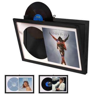 Imagem de BNING Moldura de disco de vinil para parede, 2 unidades de moldura de vinil para exibição de disco de vinil, molduras de álbum para capa de álbum LP de 38 x 61 cm, preta