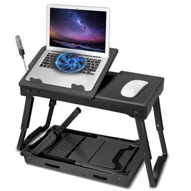 Imagem de Mesa de laptop para sofá, mesa de laptop dobrável ajustável com luz LED, ventilador de refrigeração, porta USB, mesa de colo portátil para trabalhar, ler, escrever e comer (preto)