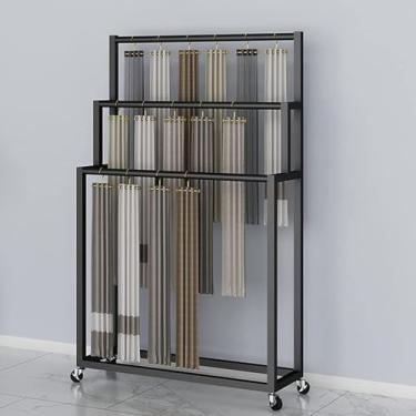 Imagem de Expositor De Lenços De Metal Independente, Hastes De Armário Para Pendurar Roupas, Carrinhos De Rack De Roupas Verticais De Chão Com Rodas Para Xales Hijab Pant Jeans Fabrics, Gold, 120x30x150cm