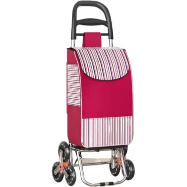 Imagem de Carrinho De Compras Dobrável Em 6 Rodas, Carrinho De Compras Leve De Alumínio 2 Em 1 Com Bolsa Destacável, Carrinho De Supermercado Para Subir Escadas, Red