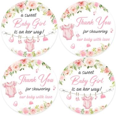 Imagem de Serencatcher Adesivos de decoração de chá de bebê, 10 folhas de roupas rosa Thank You for Showering Our Baby with Love Stickers Labels 5 cm for A Sweet Girl Is On Her Way Envelopes de lembrancinhas de