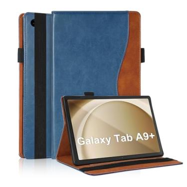 Imagem de TIPOYOROO Capa para Samsung Galaxy Tab A9 Plus de 11 polegadas lançado em 2023 (modelo: SM-X210/X216/X215) Bussiness Premium PU Leather Cover Lightweight Flip Stand com elástico e suporte para cartão