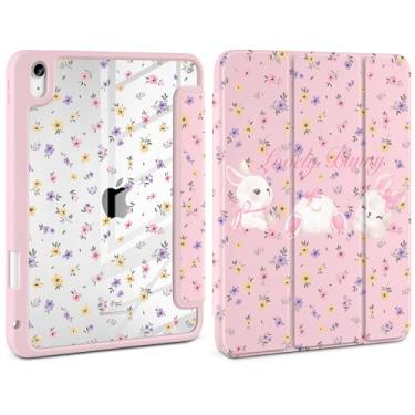 Imagem de Loyrina Capa para iPad mini (A17 Pro, modelo 2024, 7ª geração) / Mini 6 (modelo 2021, 6ª geração) 8,3 polegadas - estampas fofas com capa traseira transparente, suporte magnético Wake Sleep com três