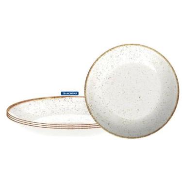 Imagem de Jogo 4 Pratos Fundo Tramontina Porcelana 22cm Rustico Marrom
