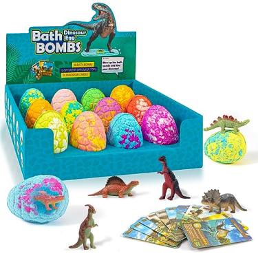 Imagem de Bombas de banho para crianças com brinquedos surpresa dentro – pacote com 12 bombas de banho orgânicas de dinossauro ovos de Páscoa, brinquedos de dinossauro para crianças de 3, 4, 5, 6, 7, 8, 9 anos