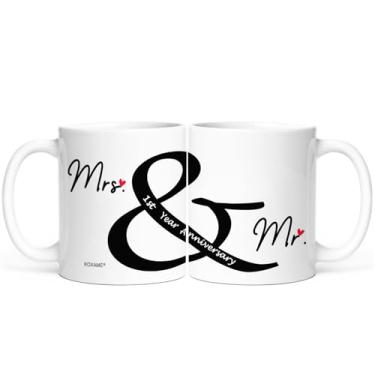 Imagem de Presente de aniversário de casamento de 1º ano para casal, conjunto de 2 canecas de café de aniversário de 1 ano, conjunto de canecas de café Sr. e Sra. 325 ml para homens, mulheres, marido, esposa