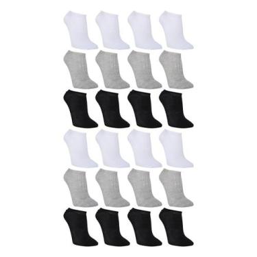 Imagem de Kit Meia Soquete Cia da Meia Casual Masculina - 24 Pares, Branco, Cinz