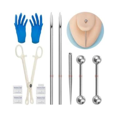 Imagem de Kit De Piercing Corporal Em Aço Cirúrgico Com Agulhas Taper Pin Para L