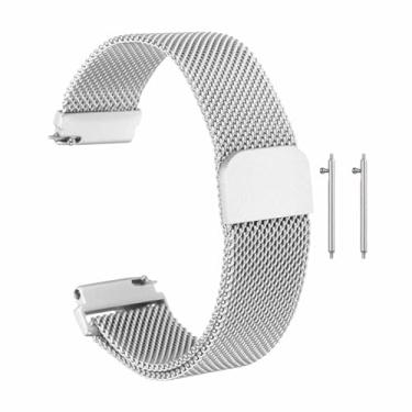 Imagem de HARFINGTON Pulseira de relógio de malha de aço inoxidável de 18 mm, pulseira de reposição de metal de liberação rápida com fivela magnética para homens e mulheres, tom prata