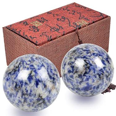 Imagem de Bolas de 4 cm Feng Shui Stone Baoding Bolas Chinesas para Exercícios de Saúde com Caixa de Presente Listras Azuis