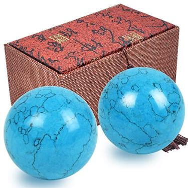 Imagem de Bolas de 4 cm Feng Shui Stone Baoding Bolas Chinesas para Exercícios de Saúde com Caixa de Presente Azul