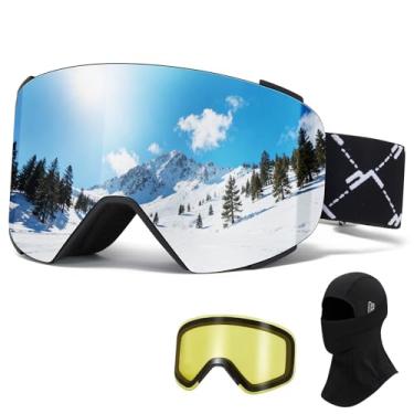 Imagem de JQF Gear Óculos de esqui sobre óculos de neve/snowboard OTG Magnetic Full Revo para homens mulheres adultos proteção UV (armação preta, prata, lentes polarizadas (máscara de esqui)