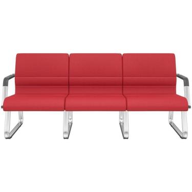 Imagem de Cadeira Longarina 3 Lugares Recepção Com Braço Pés Cromado Lev P03 Crepe Vermelho - Lyam Decor