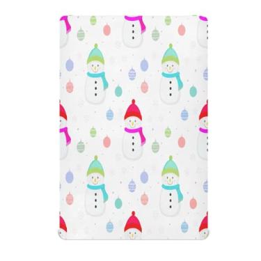 Imagem de Qilmy Lençol de berço com elástico de boneco de neve de Natal para meninos e meninas, lençol de microfibra macio e respirável para berço padrão e colchão, 68,5 x 99 cm, roupa de cama de bebê
